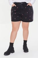 Women's Embroidered Denim Shorts Washed Black,