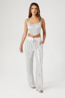 Women's Low-Rise Sequin Pants in Silver Small