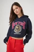 Women's Cropped New York Fleece Hoodie in Navy Medium