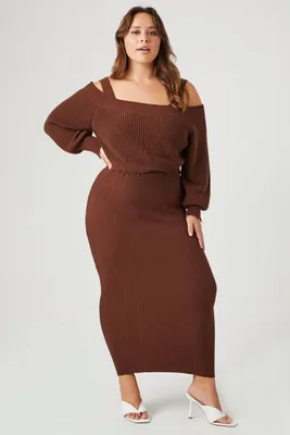 Women's Off-the-Shoulder Maxi Sweater Dress Chocolate,