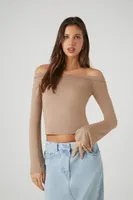 Women's Off-the-Shoulder Crop Top in Taupe Medium