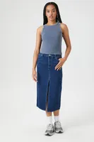 Women's Denim Midi Slit Skirt