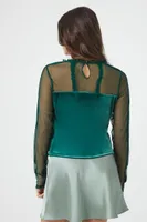 Women's Sheer Lace Velvet Top in Emerald Medium