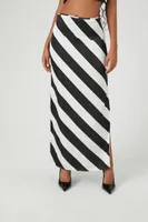 Women's Satin Striped Maxi Skirt in Black Medium