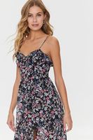 Women's Floral Print Sweetheart Maxi Dress in Black Small