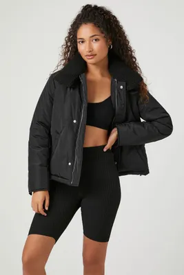 Women's Faux Fur-Trim Jacket in Black/Black Large