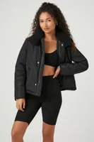 Women's Faux Fur-Trim Jacket in Black/Black Large