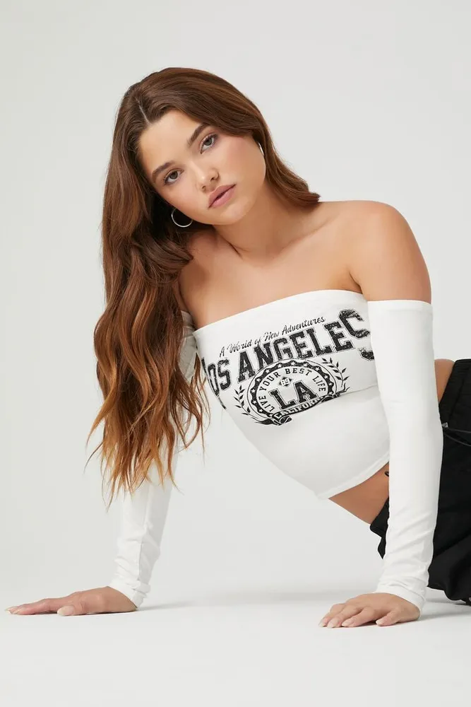 Women's Off-the-Shoulder Los Angeles Top in Cream/Black Small