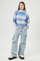 Women's Gradient Striped Turtleneck Sweater in Blue Small