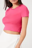 Women's Sweater-Knit Cropped T-Shirt in Pink, XS