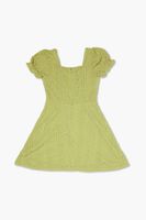 Girls Lace Puff-Sleeve Dress (Kids) in Green, 13/14