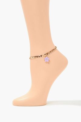 Women's Flower Charm Chain Anklet in Gold/Purple