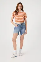 Women's Striped Cropped Polo Shirt