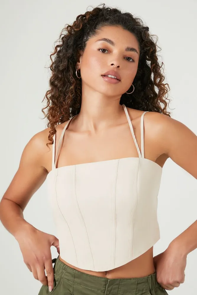 Forever 21 Women's Halter Cropped Bustier in Cream Medium