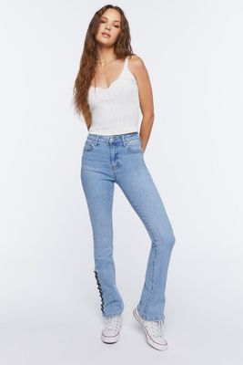 Women's Lace-Up Flare Jeans in Medium Denim, 34