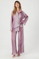 Women's Metallic Knit Wide-Leg Pants in Pink Small