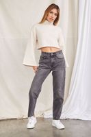 Women's Cropped Turtleneck Sweater in Cream Large