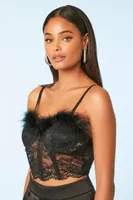 Women's Lace Feather-Trim Bustier Top Black