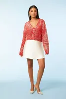 Women's Metallic Knit Crop Cardigan in Fiery Red Medium