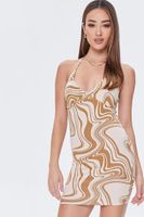 Women's Marble Print Halter Dress in Brown Large