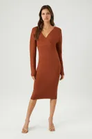 Women's Surplice Midi Sweater Dress in Mocha, XS