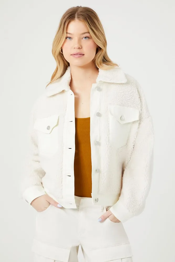 Women's Faux Shearling Trucker Jacket White/White