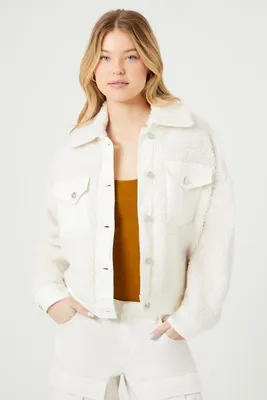 Women's Faux Shearling Trucker Jacket in White/White Small