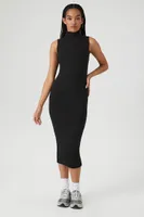 Women's Ribbed Knit Mock Neck Midi Dress