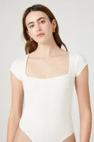 Women's Fitted Cap-Sleeve Bodysuit in Cream Small