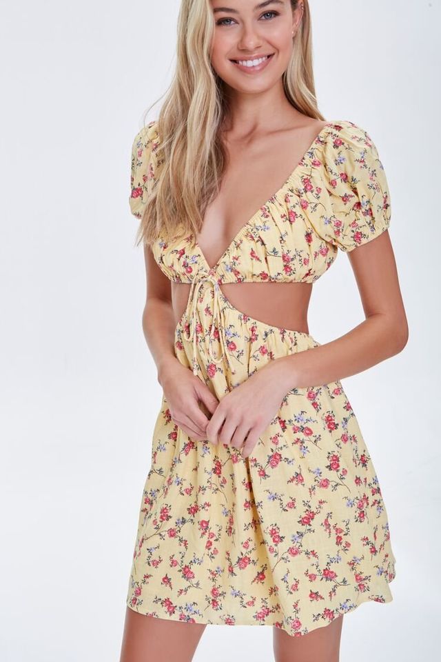 Forever 21 Women's Floral Cutout Mini Dress in Yellow Small | Connecticut  Post Mall