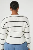 Women's Surplice Striped Sweater in White/Black, 3X