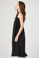 Women's Tie-Strap Shift Midi Dress in Black Small