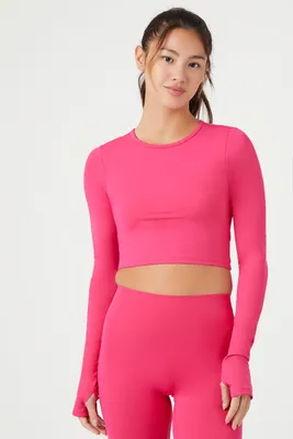 Women's Active Cutout Thumbhole Crop Top in Hibiscus Medium