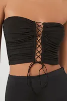 Women's Lace-Up Ruched Tube Top Medium