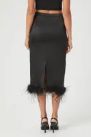 Women's Feather-Trim Maxi Skirt in Black Small