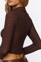 Women's Mesh Cutout Button-Front Shirt in Brown Medium