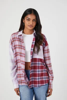 Women's Oversized Colorblock Plaid Flannel Shirt in Dusk Small