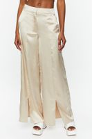 Women's Satin Wide-Leg Split-Hem Pants in Ash Brown Small