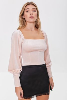Women's Smocked Crop Top in Blush Large