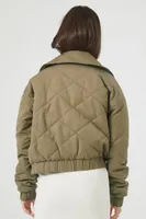 Women's Quilted Pocket Bomber Jacket in Olive Small