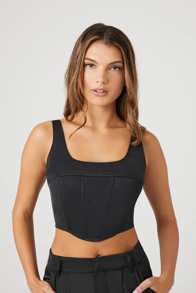 Forever 21 Women's Lace-Up Corset Crop Top in Black, XL