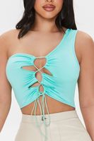 Women's Lace-Up One-Shoulder Crop Top in Mint Large