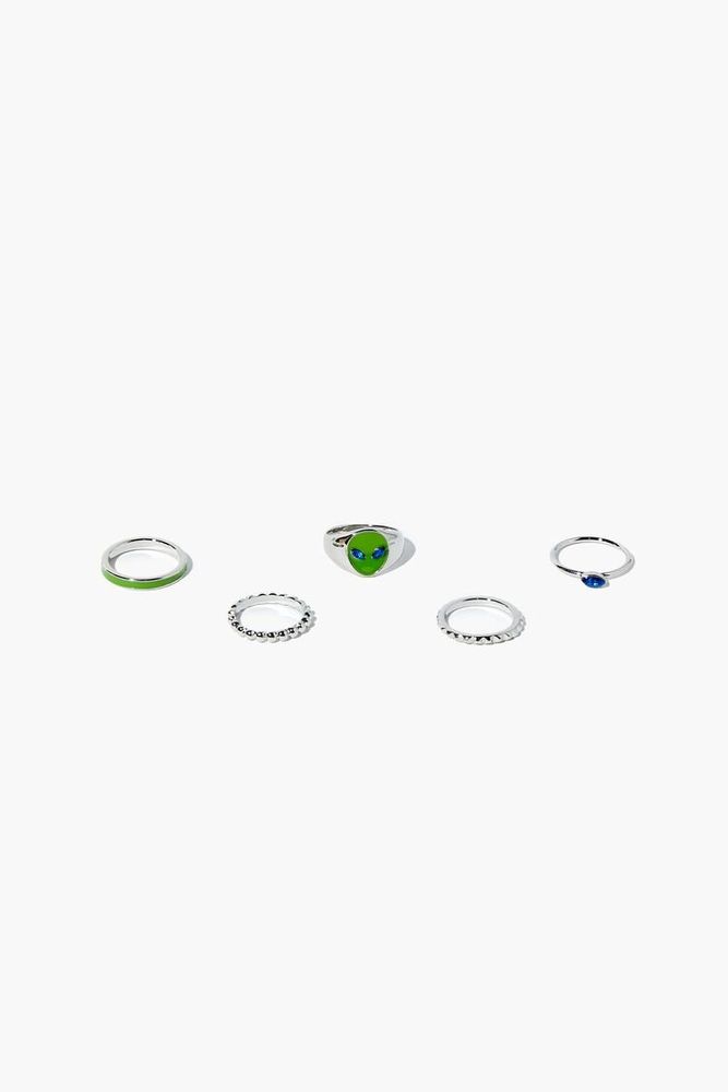 Women's Alien Ring Set Green/Silver,