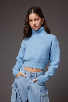 Women's Ribbed Turtleneck Sweater in Blue, XL