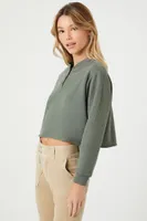 Women's Waffle Knit Crop Top in Olive Large