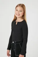 Girls Ribbed Long-Sleeve Bodysuit (Kids) in Black, 13/14