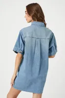 Women's Mini Denim Shirt Dress in Medium Denim, XL