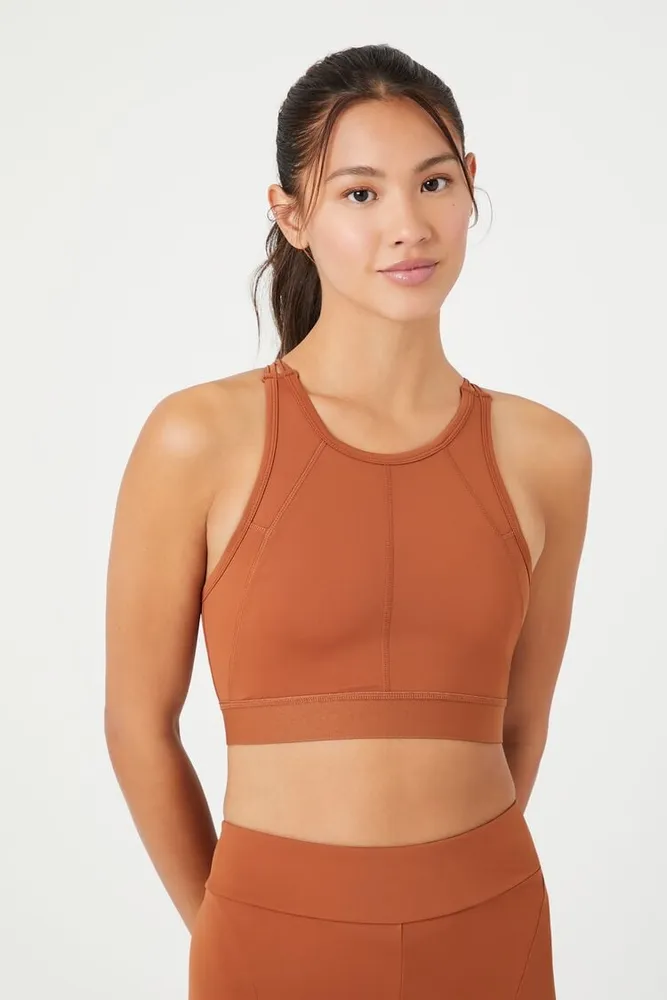 Women's Strappy Seamed Longline Sports Bra in Chestnut Small