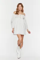 Women's Ruffle-Trim Babydoll Mini Dress in White Small