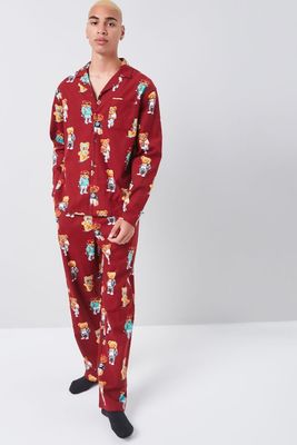 Men Teddy Bear Print Pajama Pants in Red, XL